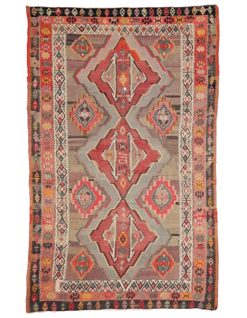 Large Vintage Turkish Kilim Rug - 7`3