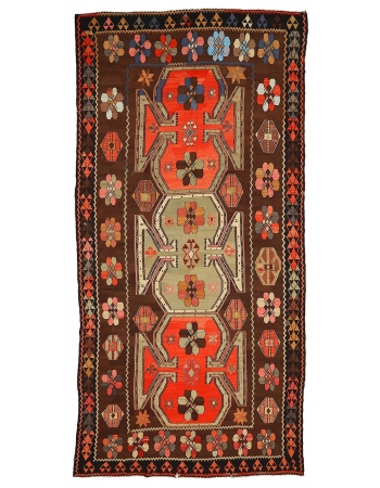 Orange & Brown Large Vintage Kilim Rug - 7`6