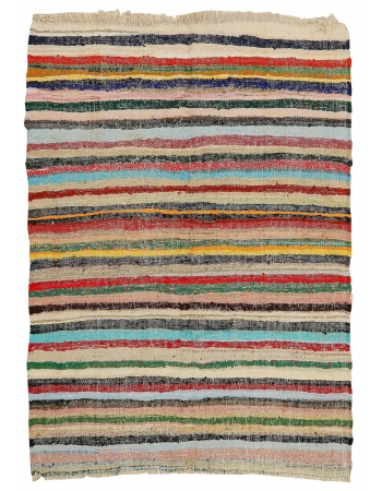 Striped Colorful Turkish Rag Rug - 6`2