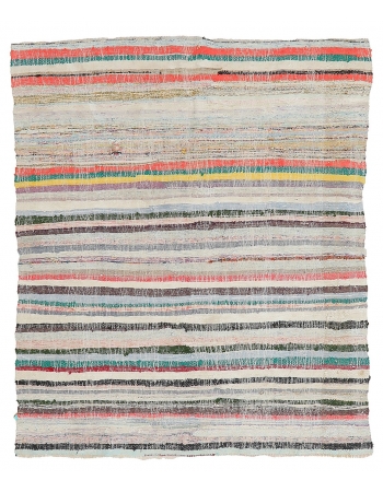 Striped Decorative Vintage Rag Rug - 4`6" x 5`7"