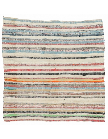 Striped Square Vintage Rag Rug - 4`8