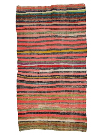 Striped Vintage Colorful Rag Kilim Rug - 5`7" x 10`0"