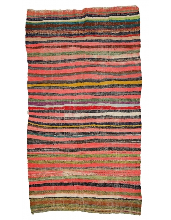 Striped Vintage Colorful Rag Kilim Rug - 5`7