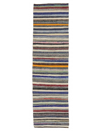 Striped Vintage Colorful Rag Runner Rug - 2`9" x 9`6"