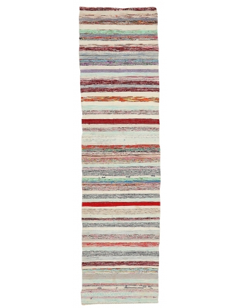 Striped Vintage Rag Runner - 2`4" x 9`2"