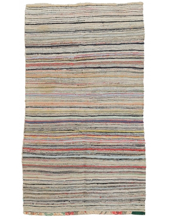 Striped Vintage Turkish Rag Rug - 5`1