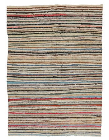 Striped Vintage Turkish Rag Rug - 5`8