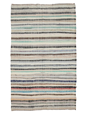 Striped Vintage Turkish Rag Rug - 6`1