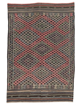 Vintage Decorative Embroidered Kilim Rug - 6`1" x 9`2"