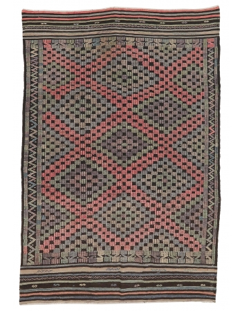 Vintage Decorative Embroidered Kilim Rug - 6`1