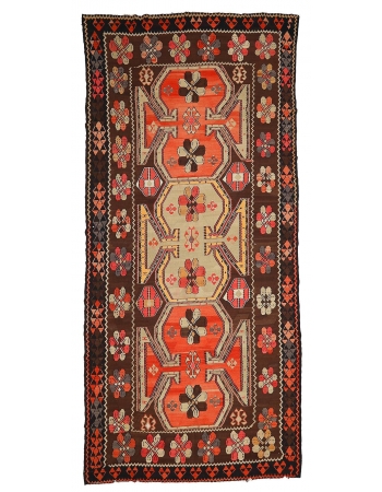 Vintage Decorative Large Turkish Kilim Rug - 7`1" x 14`11"