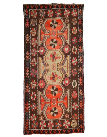 Vintage Decorative Large Turkish Kilim Rug - 7`1