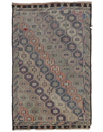 Vintage Embroidered Turkish Kilim Rug - 6`3" x 9`10"