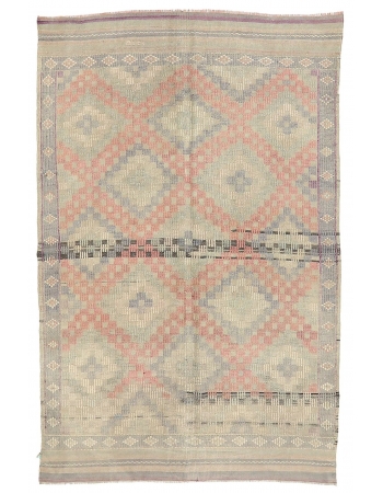 Vintage Faded Embroidered Kilim Rug - 5`9