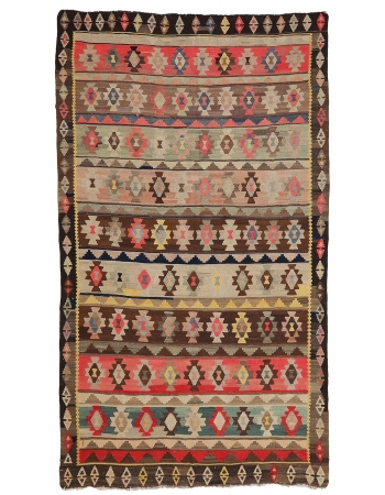 Vintage Large Turkish Kilim Rug - 6`9" x 11`10"