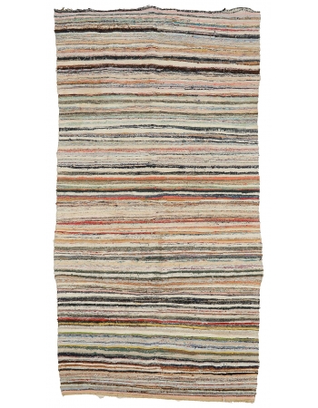 Vintage Striped Rag Kilim - 5`2" x 9`9"