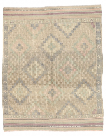 Vintage Washed Out Embroidered Rug - 5`5" x 6`9"