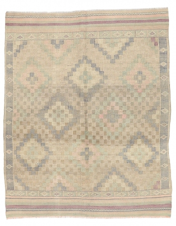 Vintage Washed Out Embroidered Rug - 5`5