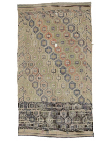 Washed Out Vintage Ebroidered Kilim - 6`3" x 11`6"