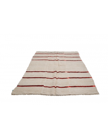 Orange & Ivory Striped Hemp Kilim Rug - 5`9