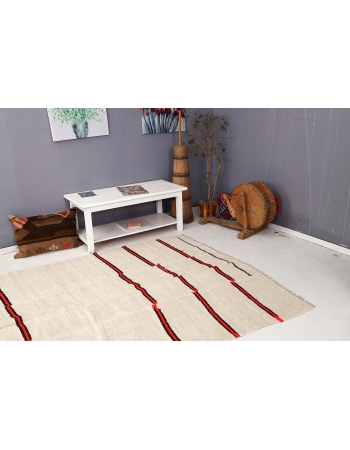 Orange & Ivory Striped Hemp Kilim Rug - 5`9