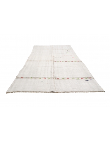 Vintage White Hemp Kilim Rug - 6`7