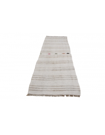 White & Beige Vintage Hemp Kilim Runner - 2`9