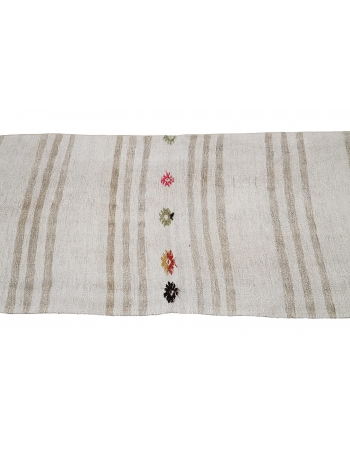 White & Beige Vintage Hemp Kilim Runner - 2`9