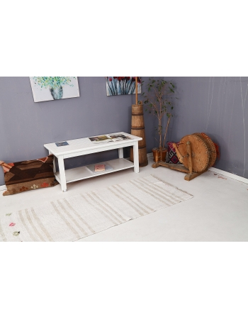 White & Beige Vintage Hemp Kilim Runner - 2`9