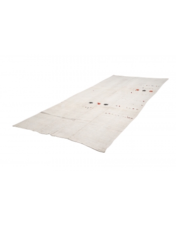 Embroidered White Vintage Hemp Kilim - 6`0