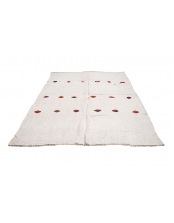 White Embroidered Vintage Hemp Rug - 6`1