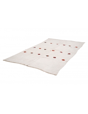 White Embroidered Vintage Hemp Rug - 6`1