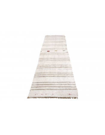 Beige & White Hemp Kilim Runner - 2`8