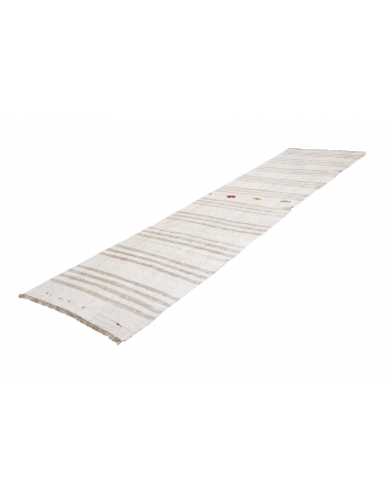 Beige & White Hemp Kilim Runner - 2`8