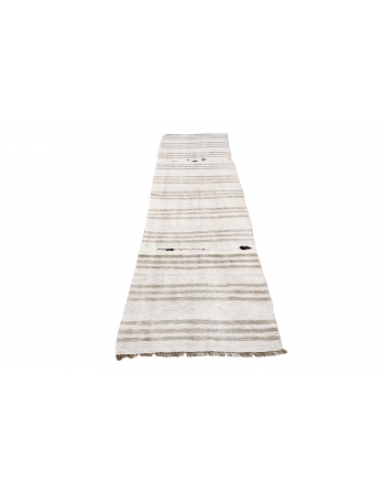 Vintage White & Beige Hemp Kilim Runner - 2`8