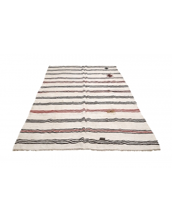 Large Striped Vintage Hemp Rug - 7`3