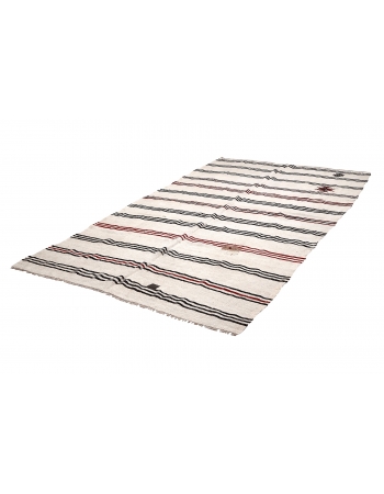 Large Striped Vintage Hemp Rug - 7`3