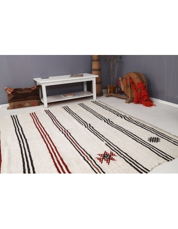 Large Striped Vintage Hemp Rug - 7`3