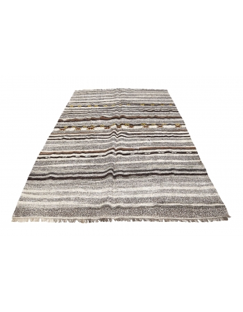 Vintage Gray Turkish Kilim Rug - 5`7