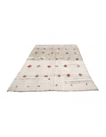 Embroidered Vintage Hemp Kilim  - 6`7