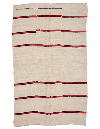 Orange & Ivory Striped Hemp Kilim Rug - 5`9" x 9`7"