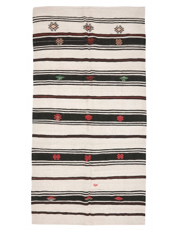 Vintage Embroidered Hemp Kilim Rug - 6`9" x 13`3"