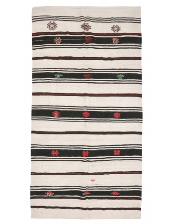 Vintage Embroidered Hemp Kilim Rug - 6`9" x 13`3"