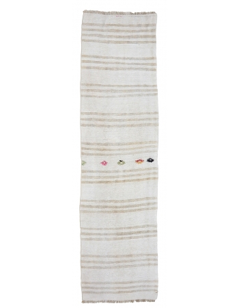 White & Beige Vintage Hemp Kilim Runner - 2`9