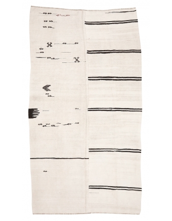 White & Black Vintage Hemp Kilim - 6`7" x 11`9"