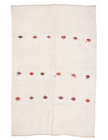 White Embroidered Vintage Hemp Rug - 6`1