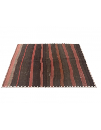 Vintage Striped Turkish Kilim Rug - 4`9