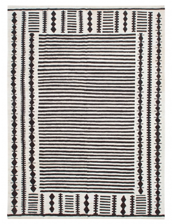 Black & White Unique Hemp Kilim Rug - 9`2" x 12`6"