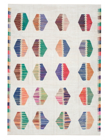 Colorful Large Hemp Kilim Rug - 8`8" x 12`2"