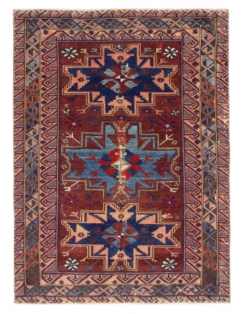 Decorative Antique Caucasian Wool Rug - 3`8" x 4`10"